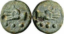 Anonymous, circa 265 BC. Quadrans (Bronze, 42 mm, 63.34 g, 12 h), cast, Rome. Open right hand, •••. Rev. Open left hand, •••. Crawford 21/4. HN III 29...
