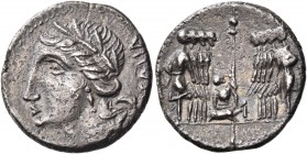 The Social War: Coinage of the Marsic Confederation, 90-88 BC. Denarius (Silver, 18 mm, 3.73 g, 6 h), Corfinium, circa 90. ITALIA Laureate head of Ita...