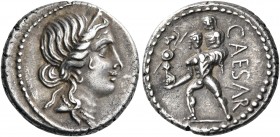 Julius Caesar, late 48-47 BC. Denarius (Silver, 17 mm, 3.83 g, 6 h), military mint traveling with Caesar in North Africa. Diademed head of Venus to ri...