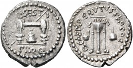 Brutus. Quinarius (Silver, 15 mm, 1.78 g, 12 h), military mint traveling with Brutus in southwestern Asia Minor, with the proquaestor L. Sestius, 43-4...