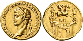 Nero Claudius Drusus, Died 9 BC. Aureus (Gold, 19 mm, 7.82 g, 2 h), minted under his son, the emperor Claudius, Rome, 41-45. NERO CLAVDIVS DRVSVS GERM...