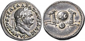 Divus Vespasian, died 79. Denarius (Silver, 18 mm, 3.14 g, 6 h), Rome, under Titus, 80-81. DIVVS AVGVSTVS VESPASIANVS· Laureate head of Vespasian to r...