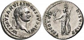Domitian, 81-96. Denarius (Silver, 20 mm, 3.51 g, 7 h), Rome, 81. IMP CAES DOMITIANVS AVG P M Laureate head of Domitian to right. Rev. TR P COS VII DE...