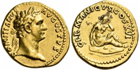 Domitian, 81-96. Aureus (Gold, 20 mm, 6.97 g), Rome, 92-94. DOMITIANVS AVGVSTVS Laureate head of Domitian to right. Rev. GERMANICVS COS XVI Germania, ...