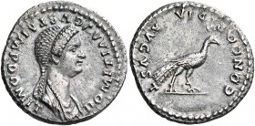 Domitia, Augusta, 82-96. Denarius (Silver, 18.5 mm, 3.33 g, 6 h), struck under Domitian, Rome, 82-83. DOMITIA AVGVSTA IMP DOMIT Draped bust of Domitia...