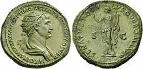 Trajan, 98-117. Dupondius (Bronze, 28 mm, 14.27 g, 6 h), Rome, 115-116. IMP CAES NER TRAIANO OPTIMO AVG GER DAC P M TR P COS VI P P Radiate and draped...