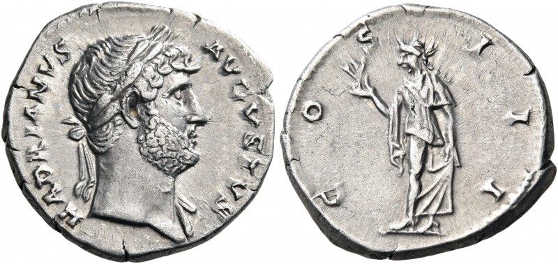 Hadrian, 117-138. Denarius (Silver, 18 mm, 3.41 g, 6 h), Rome, circa 124-125. HA...