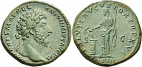 Marcus Aurelius, 161-180. Sestertius (Orichalcum, 30 mm, 19.03 g, 11 h), Rome, December 161 - December 162. IMP CAES M AVREL ANTONINVS AVG P M Laureat...