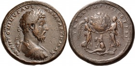 Marcus Aurelius, 161-180. Medallion (Orichalcum, 39 mm, 52.00 g, 11 h), Rome, 168. M ANTONINVS AVG ARM PARTH MAX Laureate and cuirassed bust of Marcus...