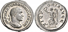 Gordian II, 238. Denarius (Silver, 20 mm, 3.18 g, 12 h), Rome, March - April 238. IMP M ANT GORDIANVS AFR AVG Laureate, draped, and cuirassed bust of ...