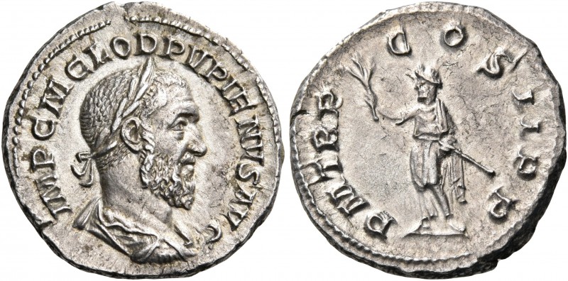 Pupienus, 238. Denarius (Silver, 20 mm, 3.60 g, 7 h), Rome, April - June 238. IM...