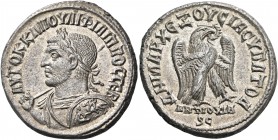 SYRIA, Seleucis and Pieria. Antioch. Philip I, 244-249. Tetradrachm (Billon, 25 mm, 10.48 g, 2 h), 249. AYTOK K M IOYΛI ΦIΛIΠΠOY CEB Laureate, and cui...