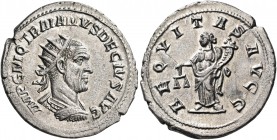 Trajan Decius, 249-251. Antoninianus (Silver, 23 mm, 4.15 g, 12 h), Antioch, 249-250. IMP C M Q TRAIANVS DECIVS AVG Radiate and cuirassed bust of Traj...
