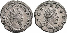 Postumus, Romano-Gallic Emperor, 260-269. Antoninianus (Billon, 20.5 mm, 3.29 g, 12 h), Treveri, 7th emission, 269. MP C POSTVMVS P F AVG Radiate, dra...