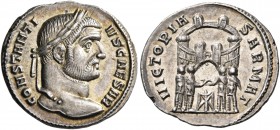Constantius I, as Caesar, 293-305. Argenteus (Silver, 18.5 mm, 2.70 g, 6 h), Siscia, 294-295. CONSTANTI - VS CAESAR Laureate head of Constantius to ri...