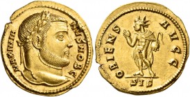 Galerius, as Caesar, 293-305. Aureus (Gold, 20 mm, 6.18 g, 6 h), Siscia, 302-305. MAXIMIA-NVS NOB C Laureate head of Galerius to right. Rev. ORIENS AV...
