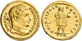 Constantine I, 307/310-337. Solidus (Gold, 18 mm, 4.53 g), Treveri (Trier), 1st officina, July 310. CONSTANTI-NVS P F AVG Laureate head of Constantine...