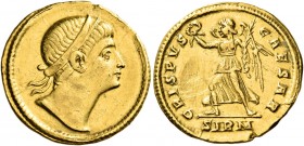 Crispus, Caesar, 316-326. Solidus (Gold, 19 mm, 4.39 g, 6 h), Sirmium, 325-326. Diademed head of Crispus to right. Rev. CRISPVS CAESAR / SIRM Victory ...