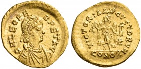Leo I, 457-474. Tremissis (Gold, 14 mm, 1.49 g, 6 h), Constantinople. D N LEO PERPET AVG Diademed, draped and cuirassed bust of Leo to right. Rev. VIC...