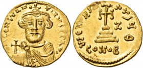 Constans II, 641-668. Solidus (Gold, 20 mm, 4.38 g, 6 h), Constantinople, 9th officina (Θ), indiction year Ζ = 7 = 648/649. d N CONSTAN-TINЧS P P AV C...