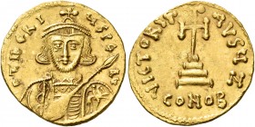 Tiberius III (Apsimar), 698-705. Solidus (Gold, 21 mm, 4.43 g, 6 h), Constantinople, 7th officina = Z. D tIbERI - ЧS PE AV Crowned and cuirassed bust ...