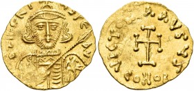 Tiberius III (Apsimar), 698-705. Tremissis (Gold, 16 mm, 1.45 g, 6 h), Constantinople, 6th officina = S. d TIbERI - VS PE AV Crowned and cuirassed bus...