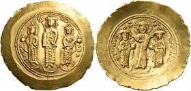 Romanus IV Diogenes, with Eudocia, Michael VII, Constantius, and Andronicus, 1068-1071. Histamenon (Gold, 27 mm, 4.45 g, 6 h), Constantinople. KΩN MX ...
