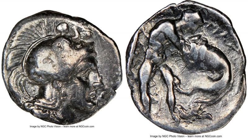 CALABRIA. Tarentum. Ca. 380-280 BC. AR diobol (12mm, 9h). NGC VF. Head of Athena...