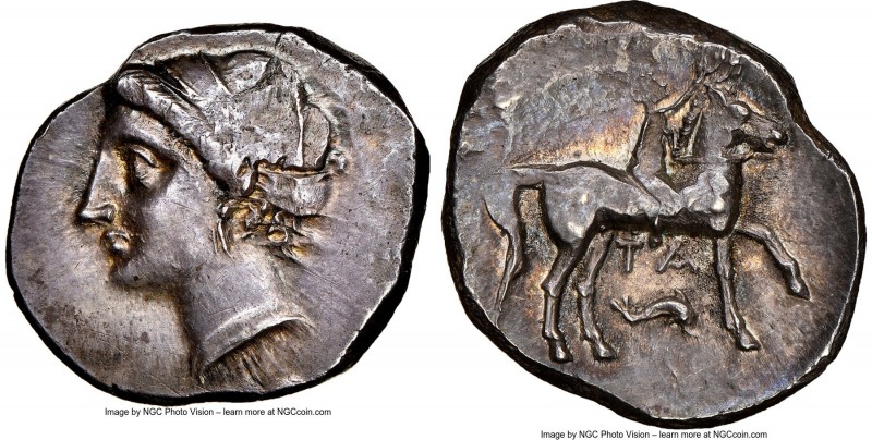 CALABRIA. Tarentum. Ca. 281-228 BC. AR stater or didrachm (21mm, 7.46 gm, 11h). ...