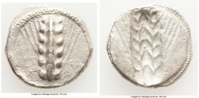 LUCANIA. Metapontum. Ca. 510-470 BC. AR stater (22mm, 7.50 gm, 12h). VF. META, six-grained barley ear; guilloche border on raised rim / Incuse five-gr...