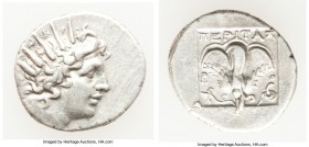 CARIAN ISLANDS. Rhodes. Ca. 88-84 BC. AR drachm (16mm, 2.64 gm, 12h). XF. Plinthophoric standard, Pertias, magistrate. Radiate head of Helios right / ...