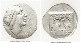 CARIAN ISLANDS. Rhodes. Ca. 88-84 BC. AR drachm (16mm, 2.37 gm, 11h). About VF. Plinthophoric standard, Lysimachus, magistrate. Radiate head of Helios...