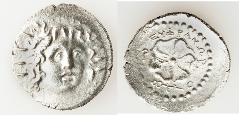 CARIAN ISLANDS. Rhodes. Ca. 84-30 BC. AR drachm (21mm, 4.03 gm, 4h). XF, bent, l...