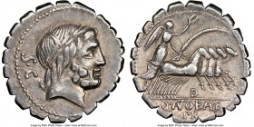 Q. Antonius Balbus (83-82 BC). AR denarius serratus (20mm, 4h). NGC Choice VF. Rome. Laureate head of Jupiter right; S•C behind / Q•ANTO•BAB/PR (ANT l...