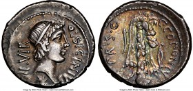 Q. Sicinius and C. Coponius (ca. 49 BC). AR denarius (18mm, 3.93 gm, 1h). NGC Choice XF 5/5 - 4/5, scratch Military mint traveling with Pompey the Gre...