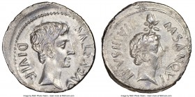 Augustus (27 BC-AD 14). AR denarius (20mm, 3.29 gm, 7h). NGC Choice VF 5/5 - 2/5. Rome, 17 BC, M. Sanquinius, moneyer. AVGVSTVS-DIVI F, bare head of A...