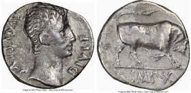 Augustus (27 BC-AD 14). AR denarius (18mm, 3.62 gm, 5h). NGC XF 5/5 - 1/5. Lugdunum, ca. 15-13 BC. AVGVSTVS-DIVI•F, bare head of Augustus right; dotte...