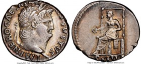 Nero (AD 54-68). AR denarius (18mm, 3.30 gm, 5h). NGC Choice XF 4/5 - 3/5. Rome, AD 67-68. IMP NERO CAESAR-AVGVSTVS, laureate head of Nero right / SAL...