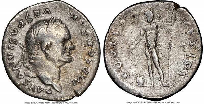 Vespasian (AD 69-79). AR denarius (19mm, 6h). NGC VF. Rome, AD 76. IMP CAESAR-VE...