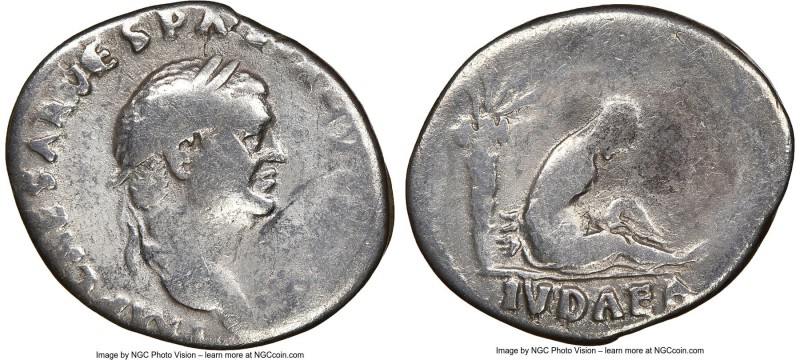 Vespasian (AD 69-79). AR denarius (20mm, 6h). NGC Fine. Rome, 21 December AD 69-...