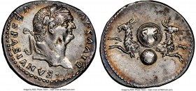 Divus Vespasian (AD 69-79). AR denarius (18mm, 3.32 gm, 6h). NGC Choice AU 4/5 - 3/5, brushed. Rome, AD 80-81. DIVVS AVGVSTVS VESPASIANVS, laureate he...
