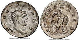 Divus Trajan (AD 98-117). AR antoninianus (21mm, 4.05 gm, 7h). NGC AU 4/5 - 4/5. Rome, AD 250-251. DIVO TRAIANO, radiate head of Divus Trajan right / ...