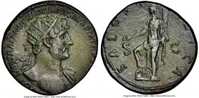 Hadrian (AD 117-138). AE dupondius (26mm, 12.39 gm, 7h). NGC AU 4/5 - 4/5. 119-120. IMP CAESAR TRAIANVS HADRIANVS AVG P M TR P COS III, radiate bust o...