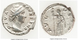 Diva Faustina Senior (died AD 140/1). AR denarius (18mm, 3.47 gm, 6h). XF. Rome, AD 146-161. DIVA FAVSTINA, draped bust of Diva Faustina right, hair e...