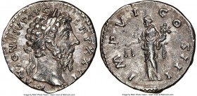 Marcus Aurelius, as Augustus (AD 161-180). AR denarius (18mm, 12h). NGC Choice XF. Rome, AD 173. M ANTONINVS AVG TR P XXVI, laureate head of Marcus Au...