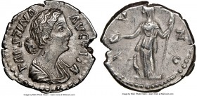 Faustina Junior (AD 147-175/6). AR denarius (18mm, 12h). NGC XF. Rome, AD 161-176. FAVSTINA-AVGVSTA, draped bust of Faustina Junior right, seen from f...