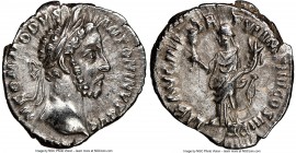 Commodus (AD 177-192). AR denarius (18mm, 12h). NGC Choice XF. Rome, AD 181. M COMMODVS ANTONINVS AVG Laureate head of Commodus to right / LIB AVG III...