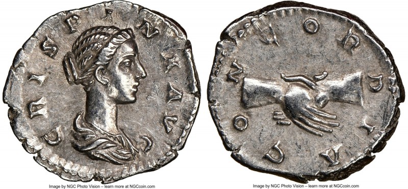 Crispina (AD 178-182/3). AR denarius (19mm, 12h). NGC Choice XF. Rome. CRISPINA-...
