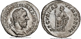 Macrinus (AD 217-218). AR denarius (20mm, 11h). NGC Choice XF. Rome. IMP C M OPEL SEV MACRINVS AVG, laureate, cuirassed bust of Macrinus right, seen f...