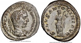 Elagabalus (AD 218-222). AR denarius (21mm, 3.47 gm, 12h). NGC Choice AU 5/5 - 5/5. Rome. IMP CAES M AVR ANTONINVS AVG, laureate, draped, cuirassed bu...